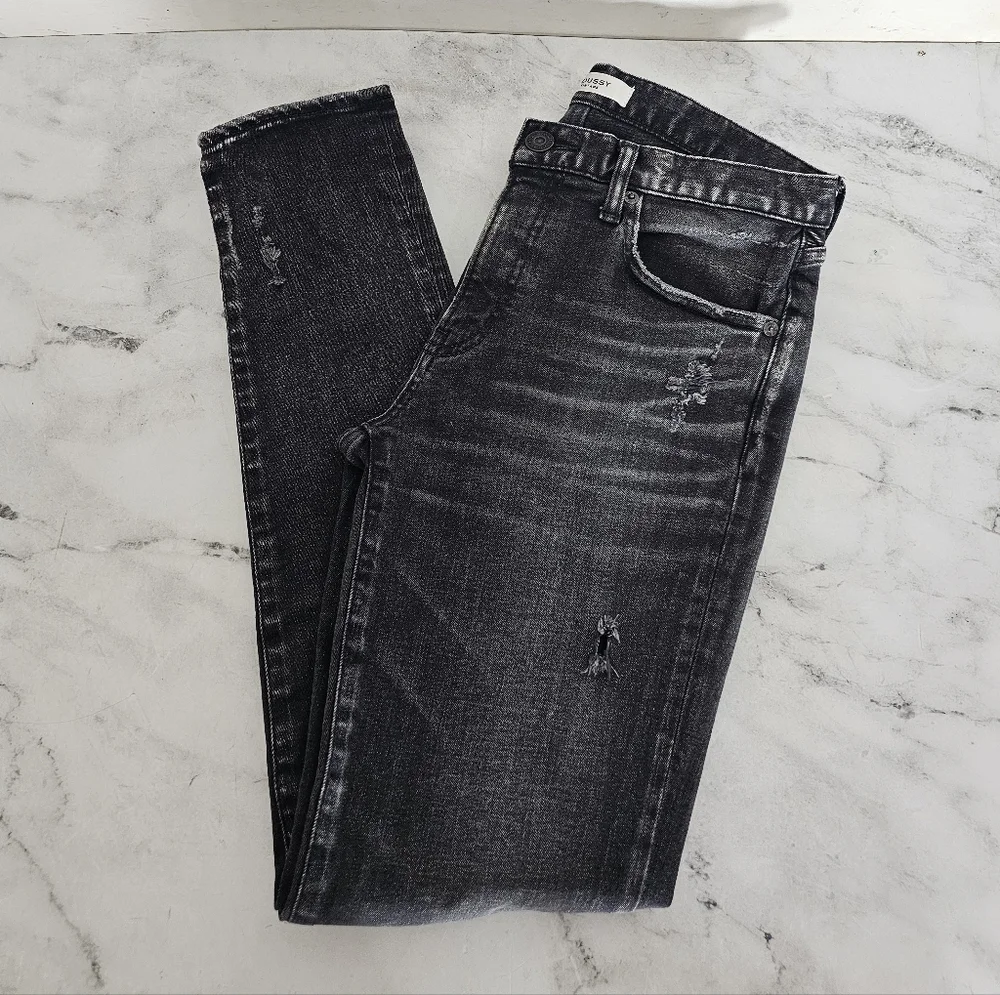 Moussy Vintage High Rise Black Distressed‎ Ankle Moto Skinny Jeans 27 Preowned